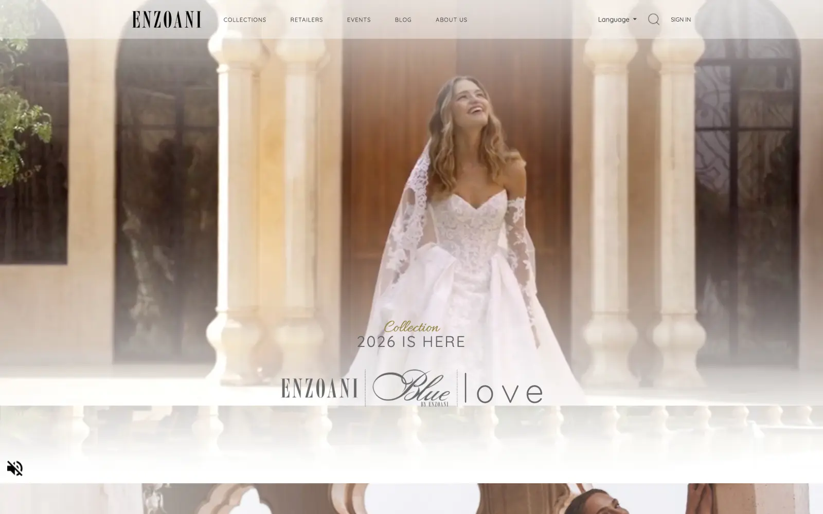 Enzoani luxury bridal brand website showcasing wedding gown collections and brand storytelling